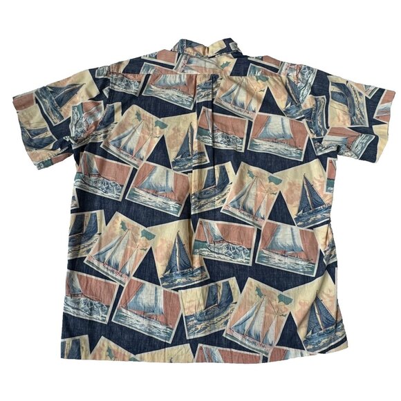 Reyn Spooner Mens XL Sailboat Reverse Print Shirt Hawaiian Short Sleeve Button - Picture 4 of 8